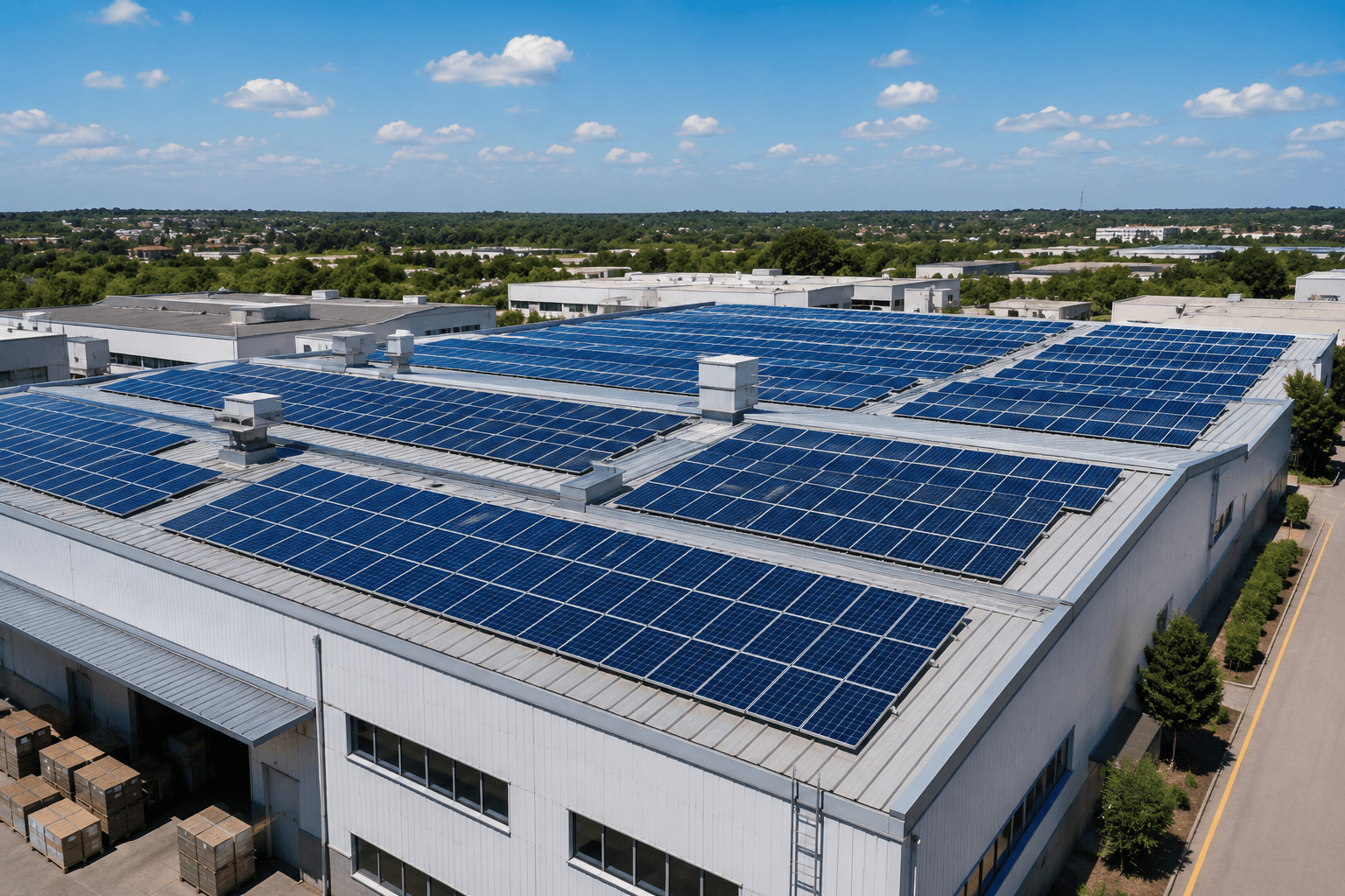 Solar panels on a commercial building