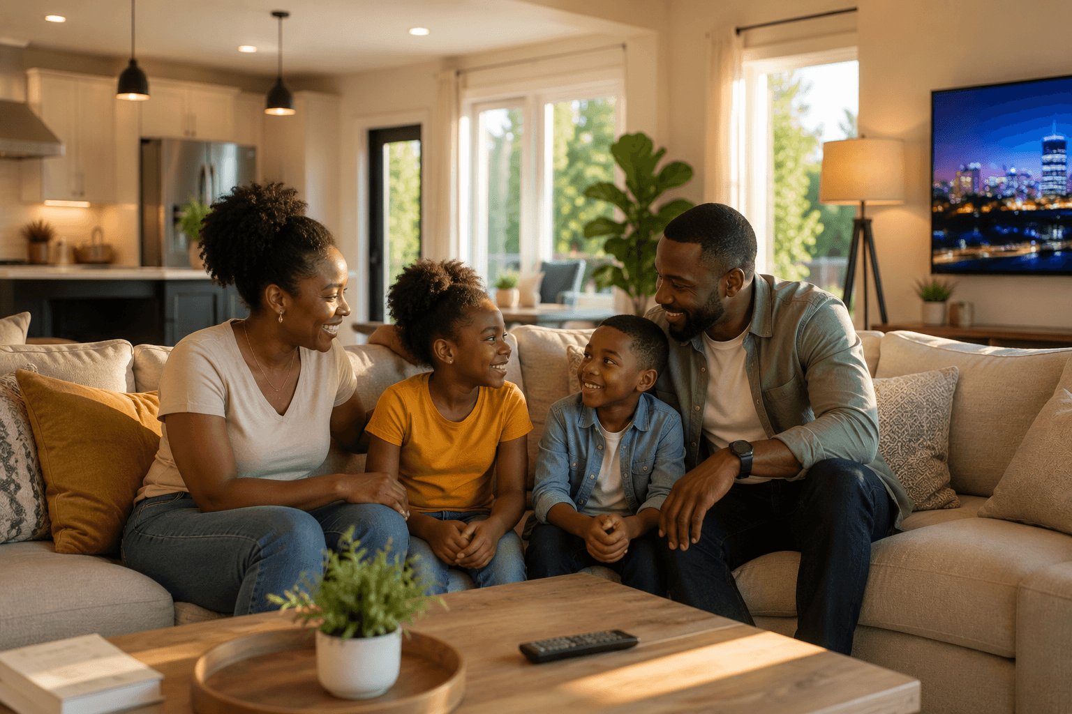 Family at home with solar power