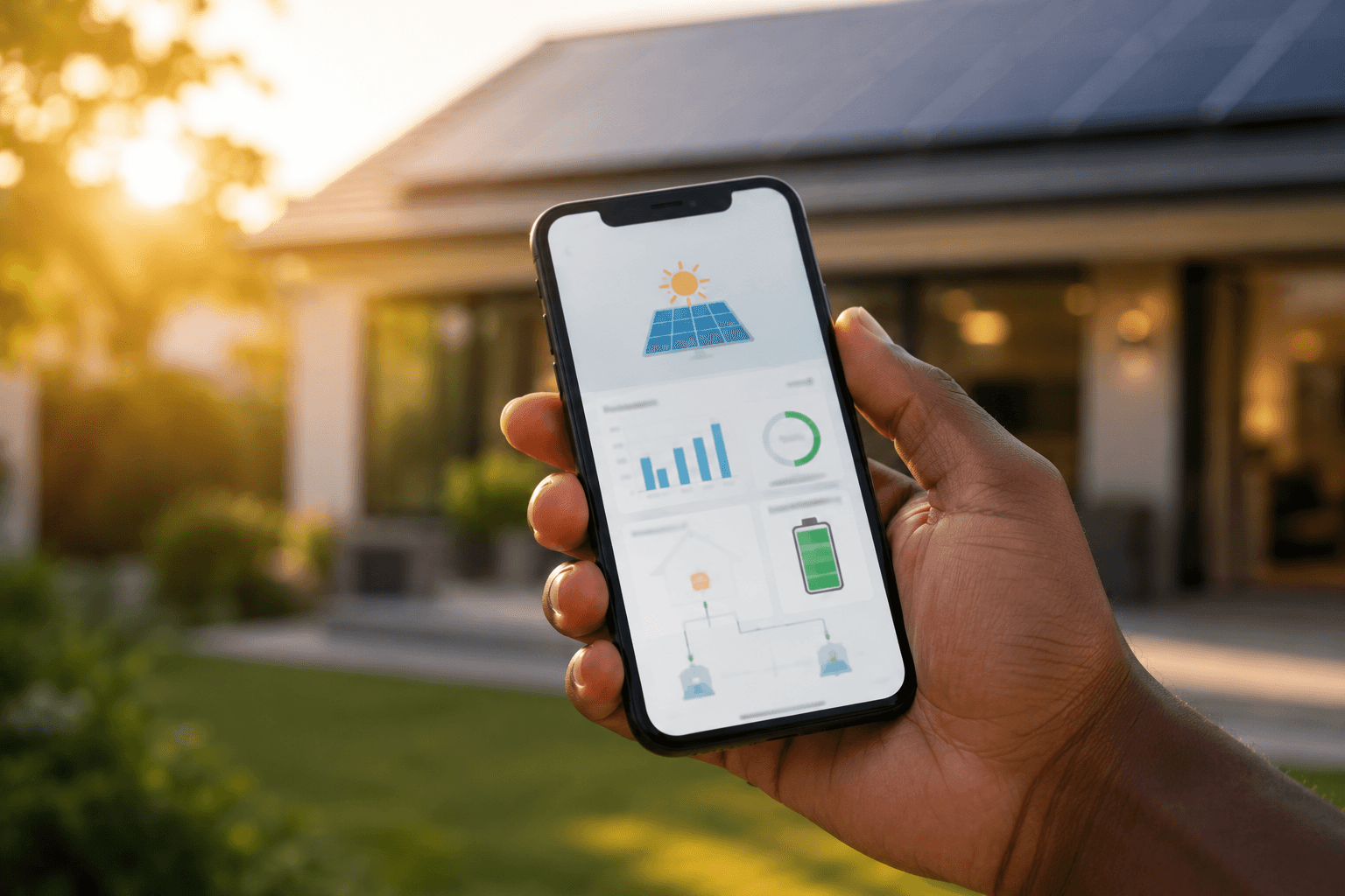 Solar monitoring app on a smartphone